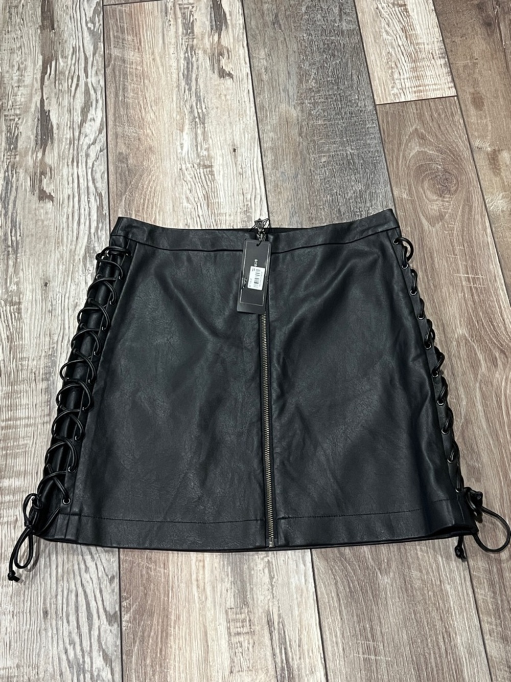 BCBGMaxAzria Black Faux Leather Lace-Up Mini Skirt